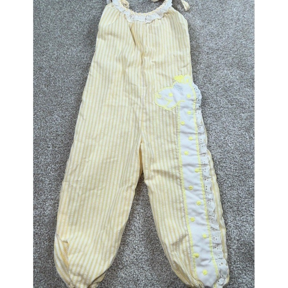 Vintage Carters Yellow Striped Seersucker Giraffe Jumpsuit 2T Made in USA